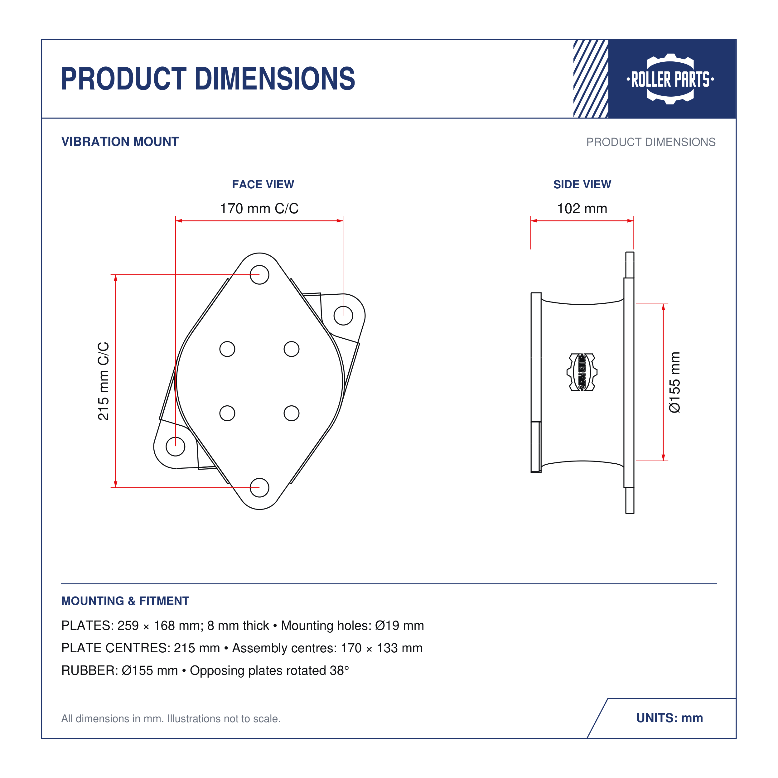 Caterpillar Drum Mount 7-074 - dimension drawing