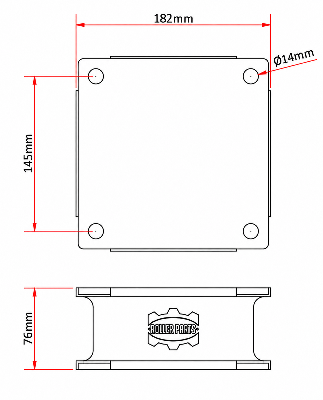 Roller drum mount – dimensional drawing